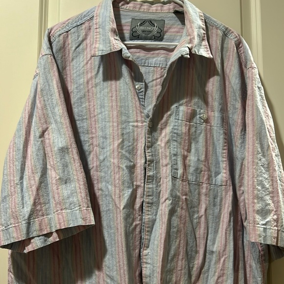 Bruno New York Mens Linen Blend striped Button Down Short Sleeve Shirt size 2XLT - Picture 1 of 15